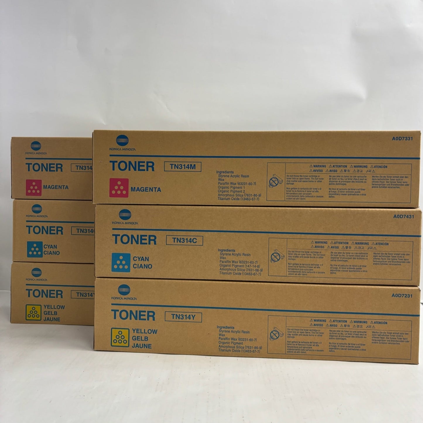 6 New Genuine Konica bizhub C353, C353P CCMMYY Toners TN314 (No Black)