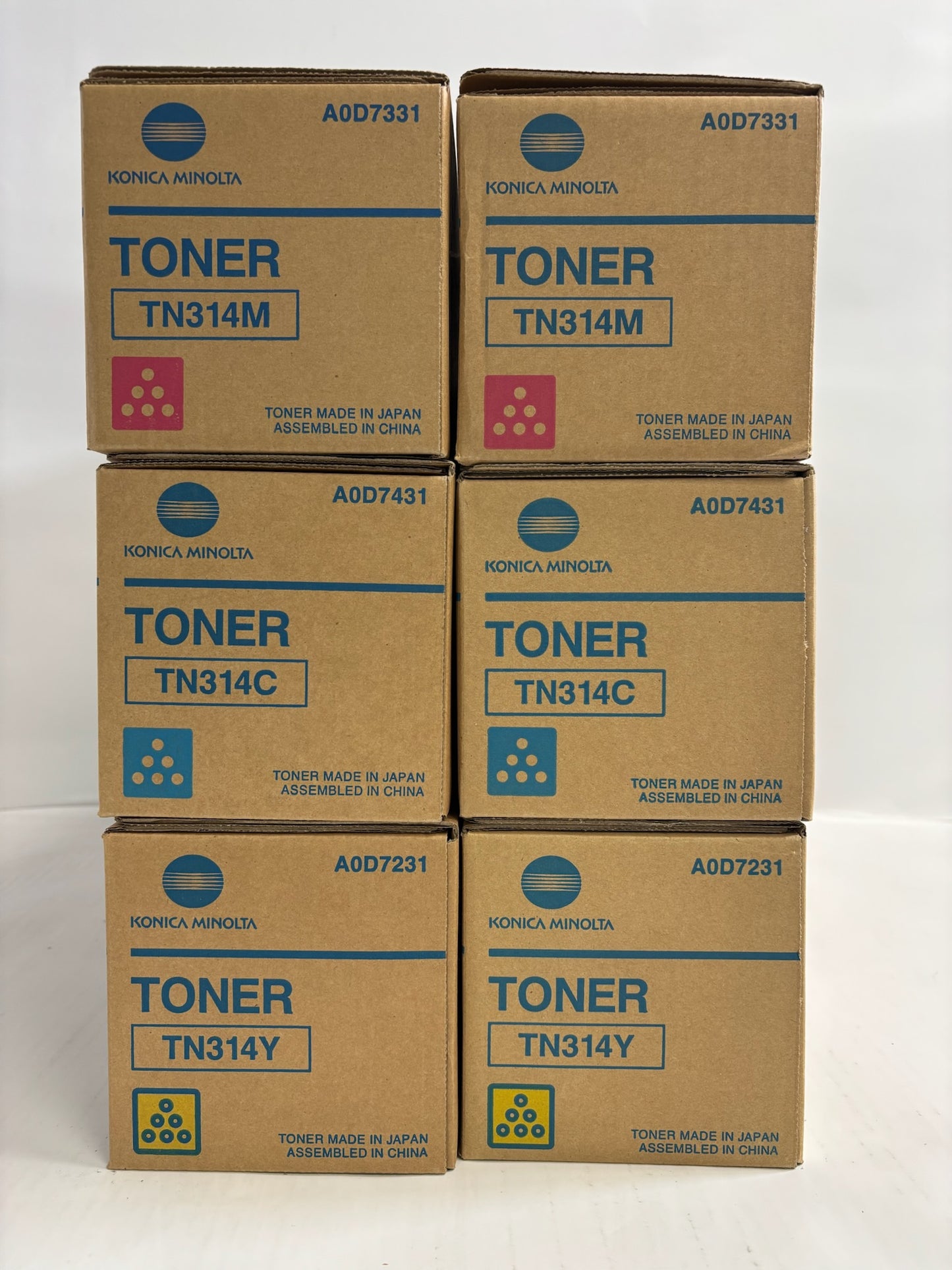 6 New Genuine Konica bizhub C353, C353P CCMMYY Toners TN314 (No Black)