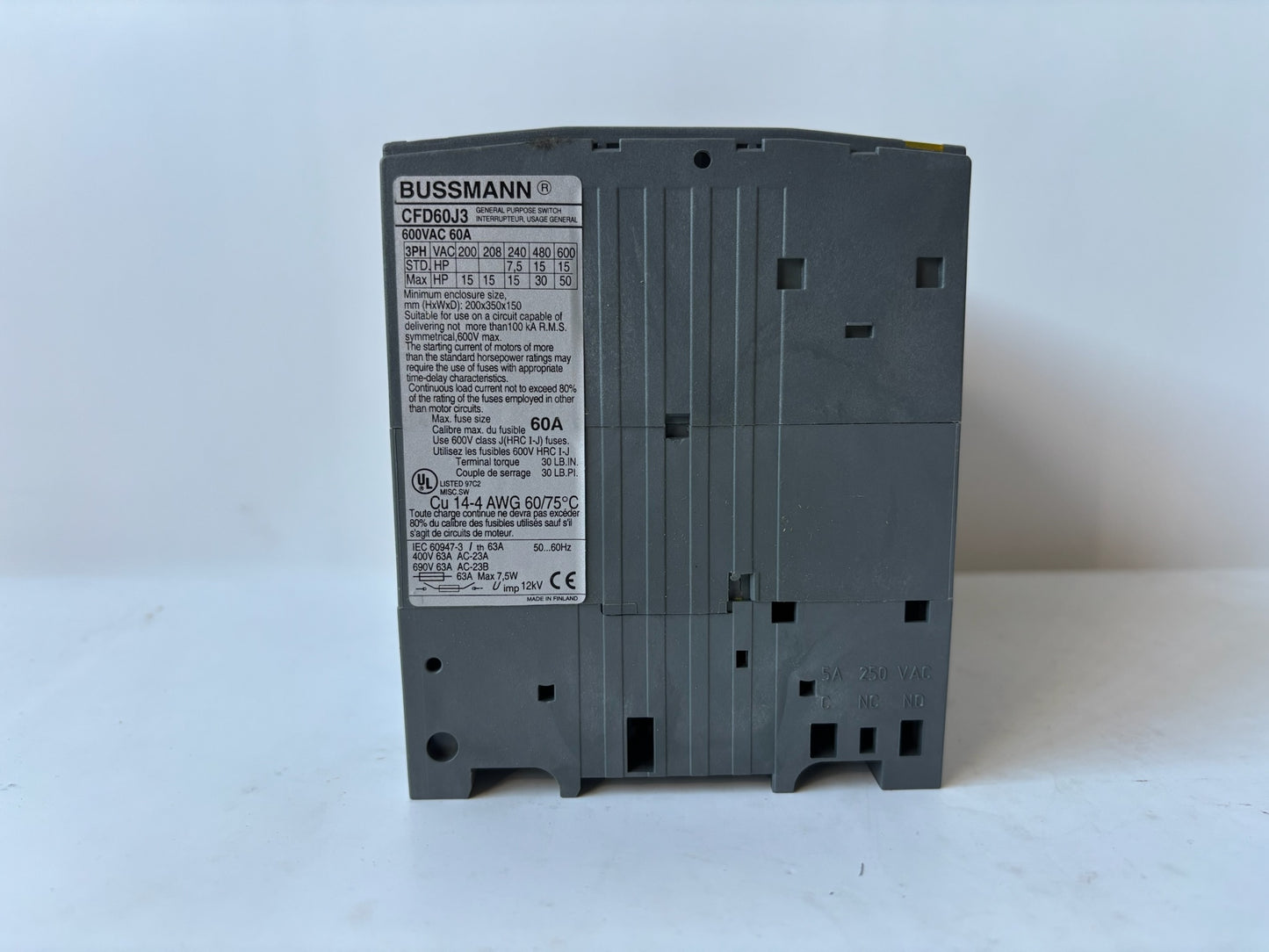 Bussman CFD-60J3 Switch, Fusible, 60A,J,600V General Purpose Switch