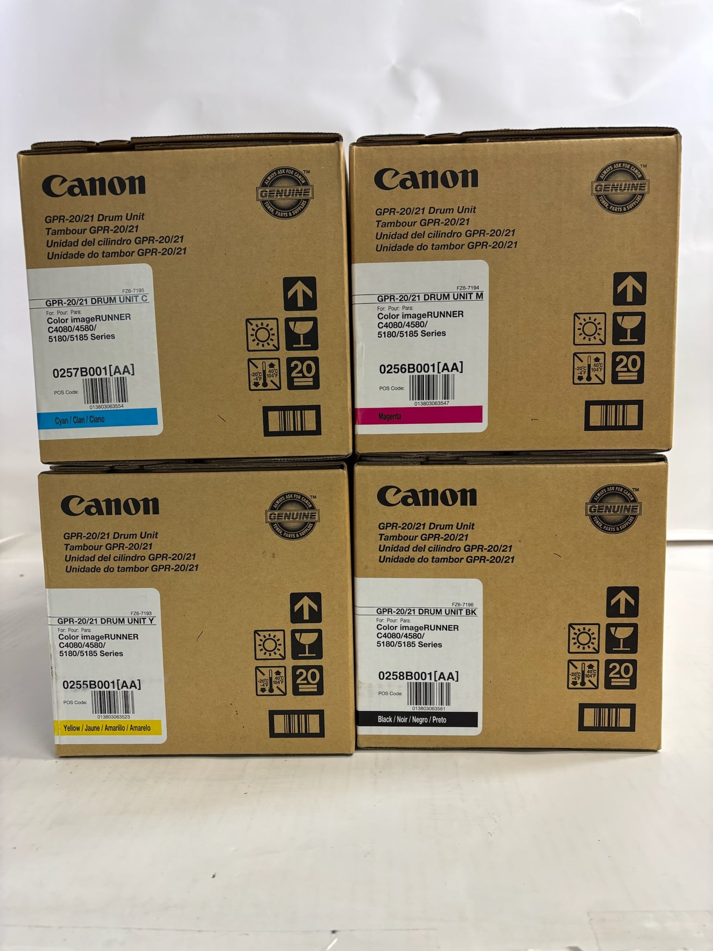 4 New Genuine Canon Color iR C4080, 4580,5180, 5185 GPR-20/21 CMYK Drum Unit