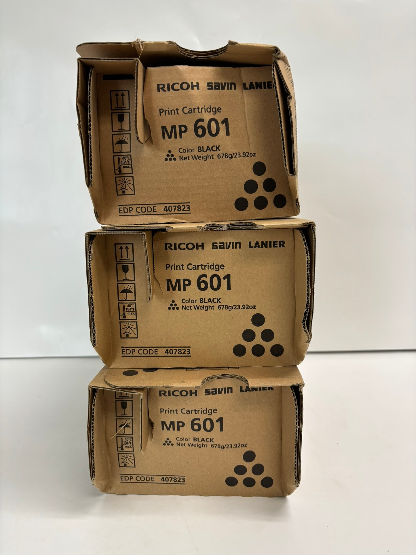 3 Genuine Ricoh MP 501SPF,601SPF,SP 5300DN,5310DN Black Toners 407823 (2 Open)