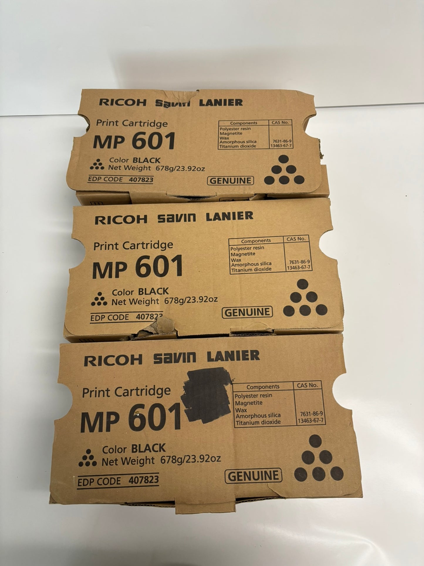 3 Genuine Ricoh MP 501SPF,601SPF,SP 5300DN,5310DN Black Toners 407823 (2 Open)
