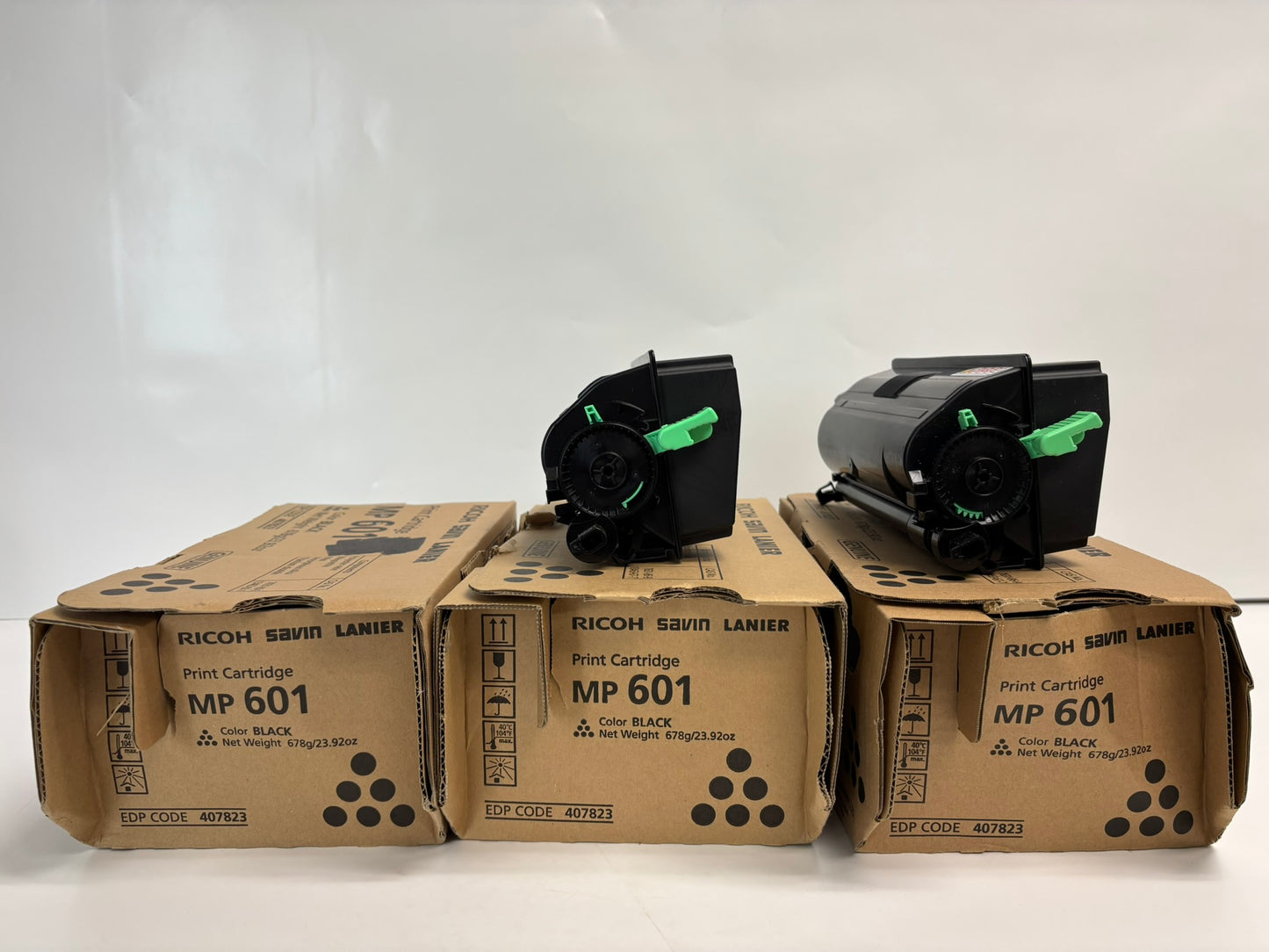3 Genuine Ricoh MP 501SPF,601SPF,SP 5300DN,5310DN Black Toners 407823 (2 Open)