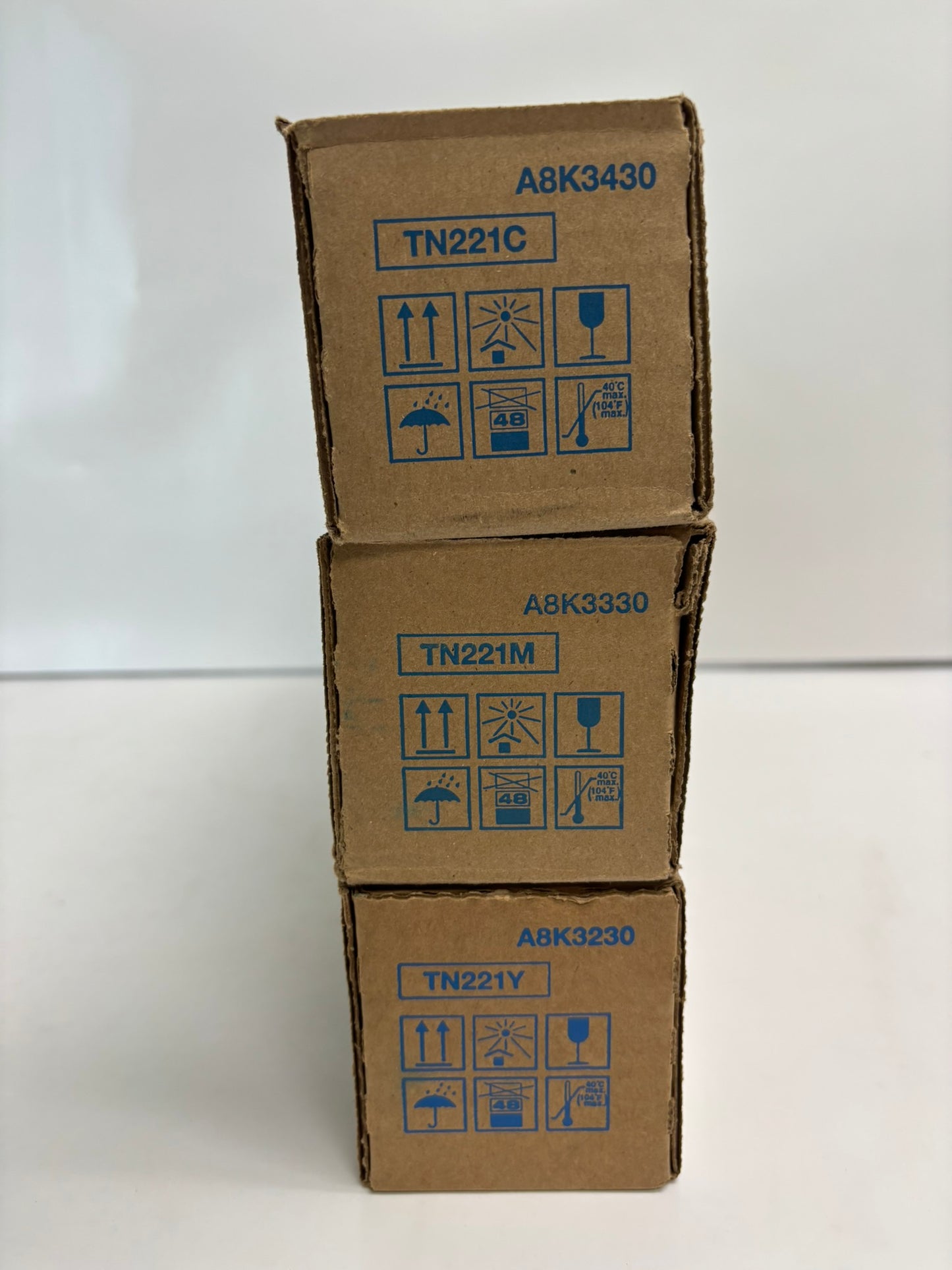 3 Genuine Konica Minolta BizHub C227,C287 TN221 CMY Toners TN221C,TN221M,TN221Y