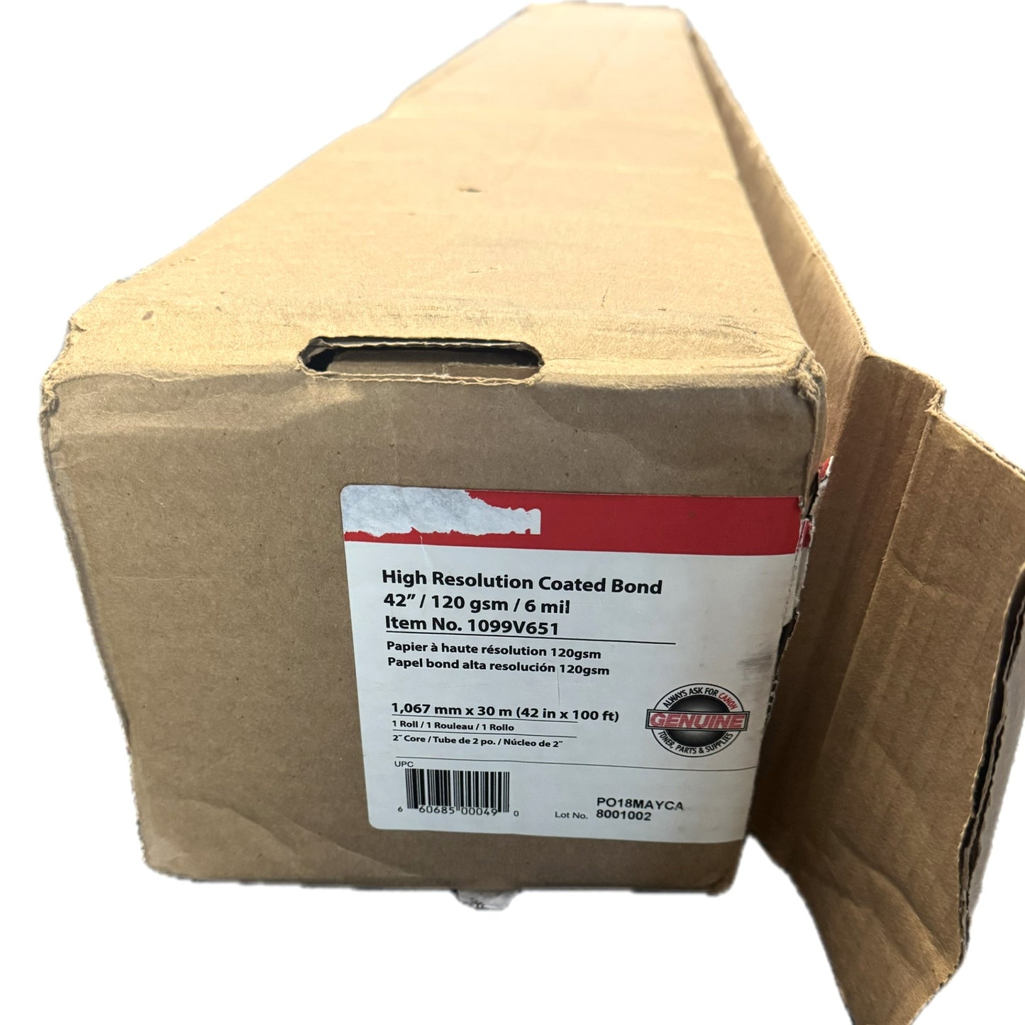 Canon High Resolution Coated Bond Paper 1099V651 (120gsm, 6mil, 42 in x 100 ft, 2"core)