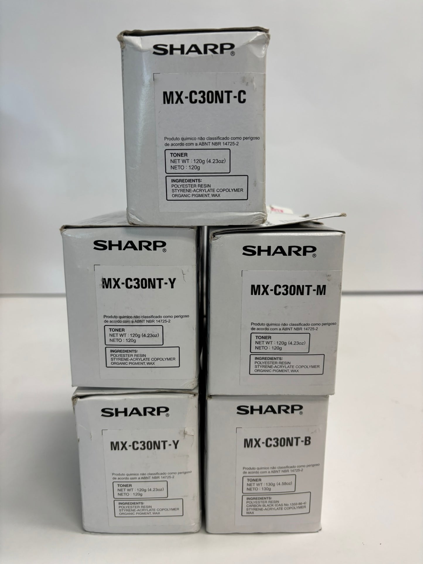 5 New Cosmetic OEM Sharp MX-C250,C300P,C300W MX-C30NT CMYYK Toners