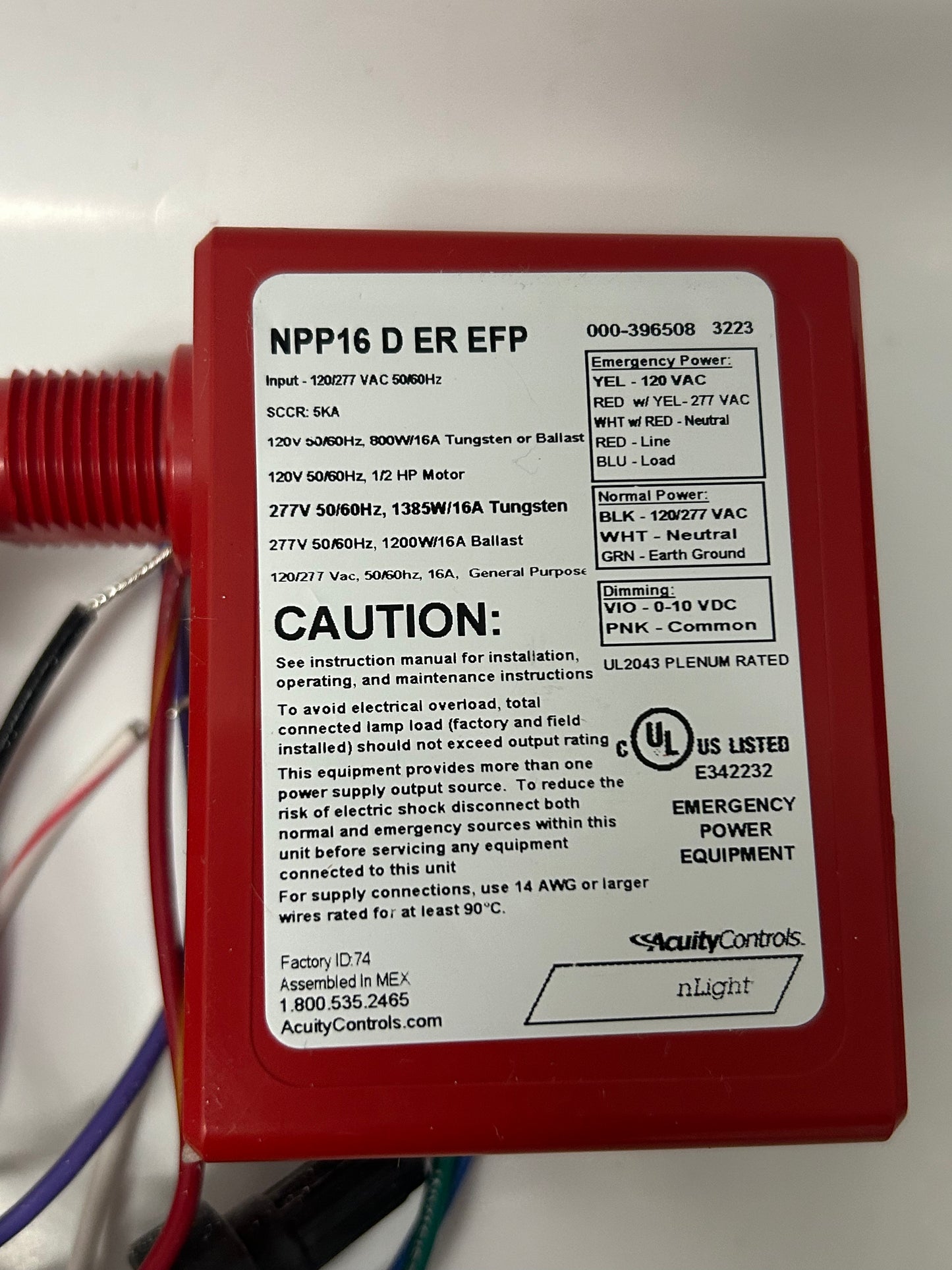 nLight Acuity NPP16-D-ER-EFP Controlled Dimming 265LYK 100/277V Used, NO BOX