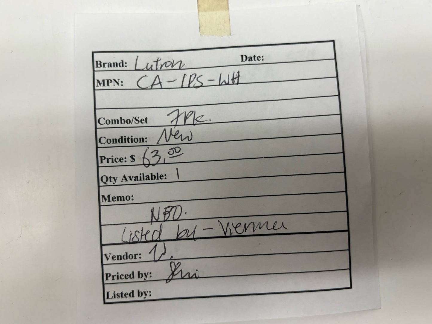 7 PK Lutron CA-1PS-WH Maestro Vacancy Sensor Switch, White
