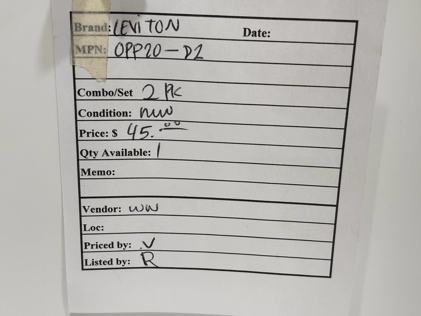 2 PK Leviton OPP20‑D2 20 A Occupancy Power Pack for Occupancy Sensors