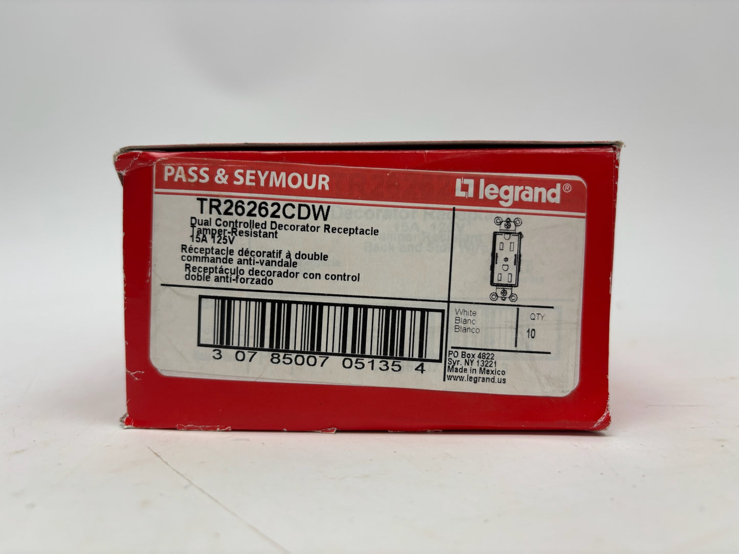 New 10 PK Legrand TR26262CDW Tamper-Resistant Duplex Receptacle, 15A, 125V, White