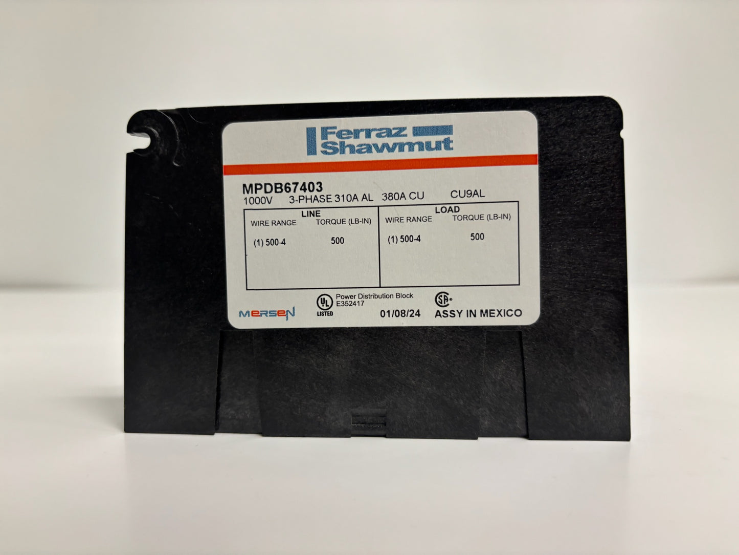 New No box Merson MPDB67403 Power Distribution Block, 3-Pole, 600V, 760A, Aluminum