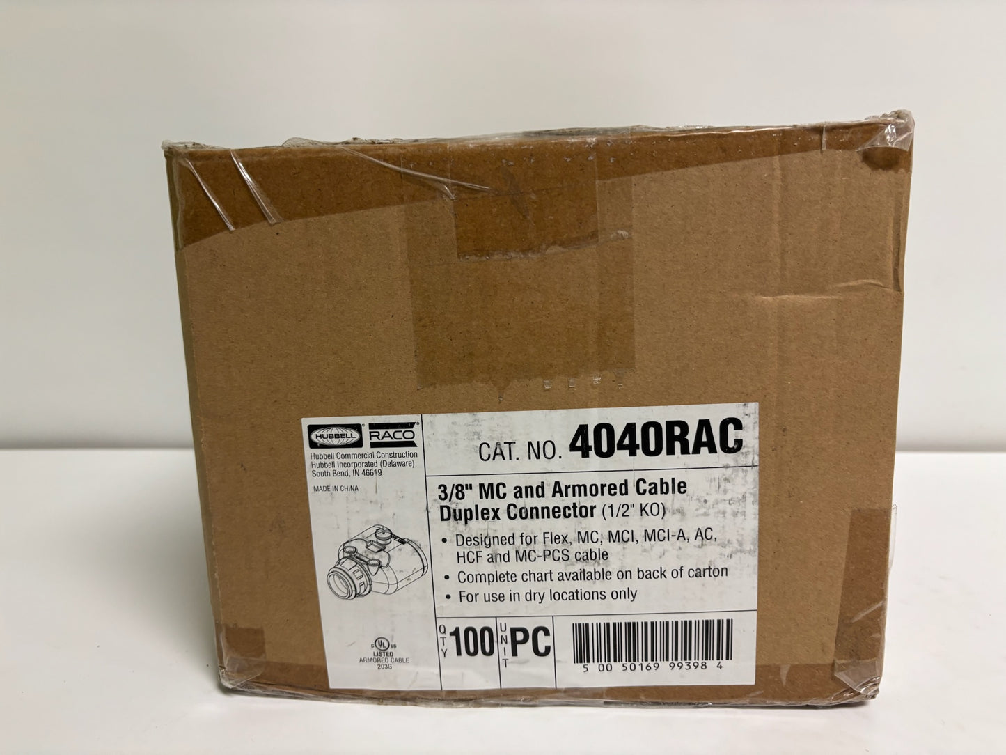 New 100 PK Raco 4040 RAC Die Cast Zinc 3/8-Inch Double Armored Cable Connector