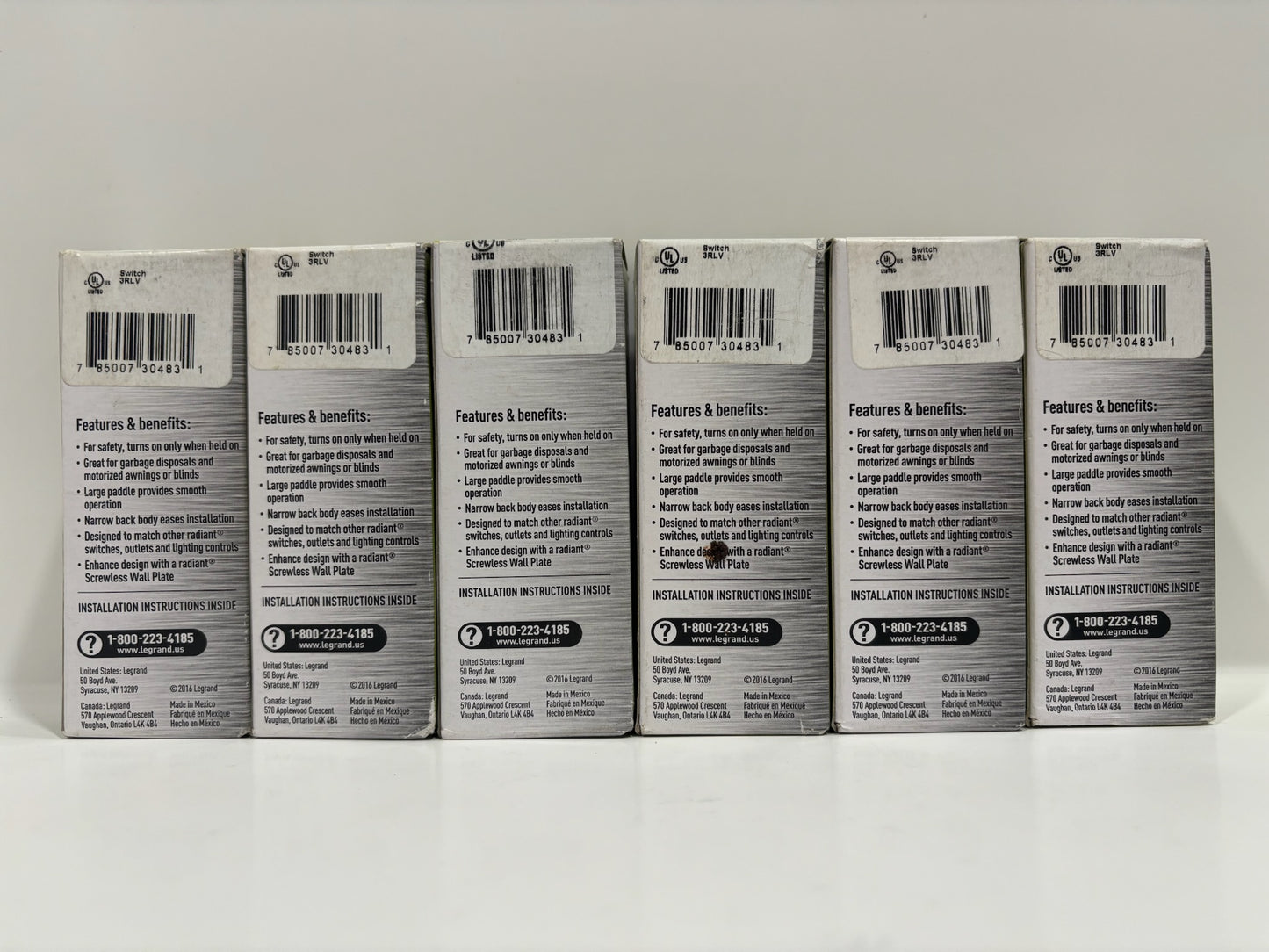 New 6 PC Leviton TM870-STMWCC6 15A Momentary Contact Switch, Single-Pole, 120V
