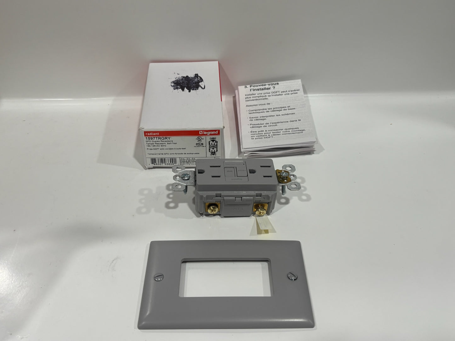 New 6 PC Legrand 1597TRGRY Gray 15A TR GFCI Outlet, Self-Test