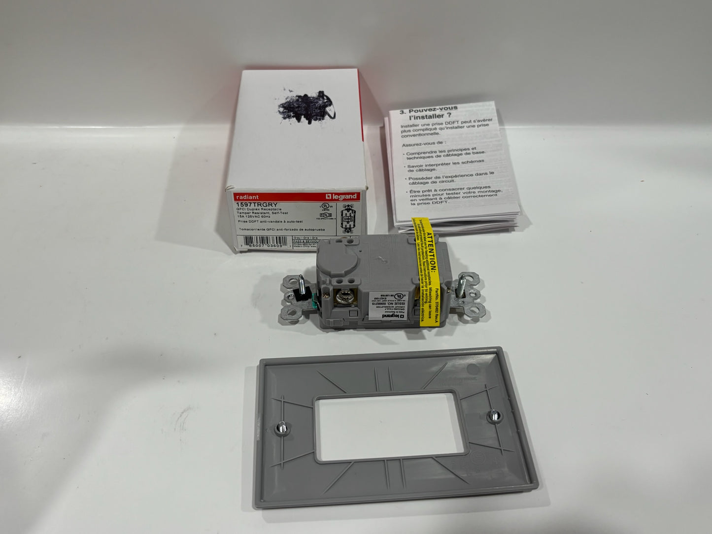 New 6 PC Legrand 1597TRGRY Gray 15A TR GFCI Outlet, Self-Test