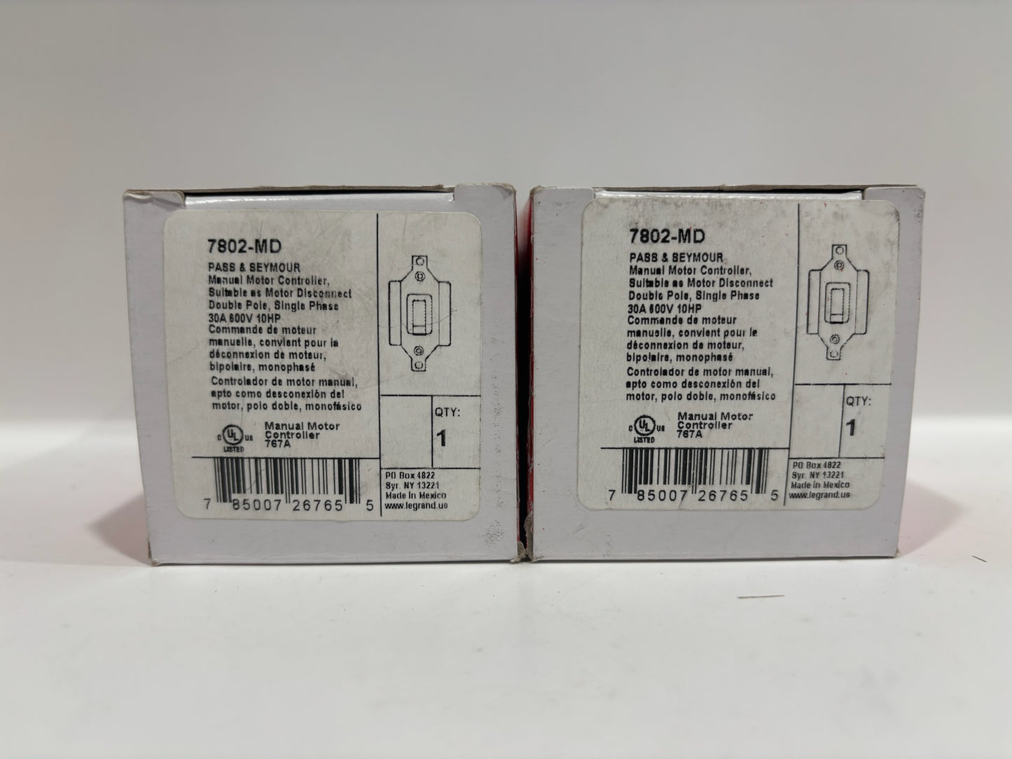 New 2 PC Legrand 7802-MD Double Pole, Manual Controller Single Phase AC