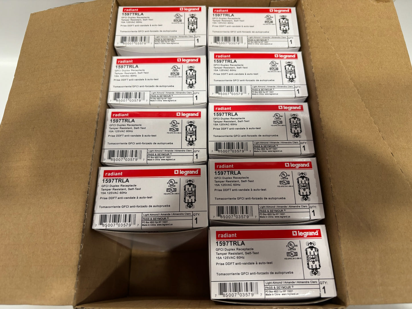 New 9 PC Legrand 1597TRLA 15A GFCI Outlet, TR, Light Almond, Self-Test