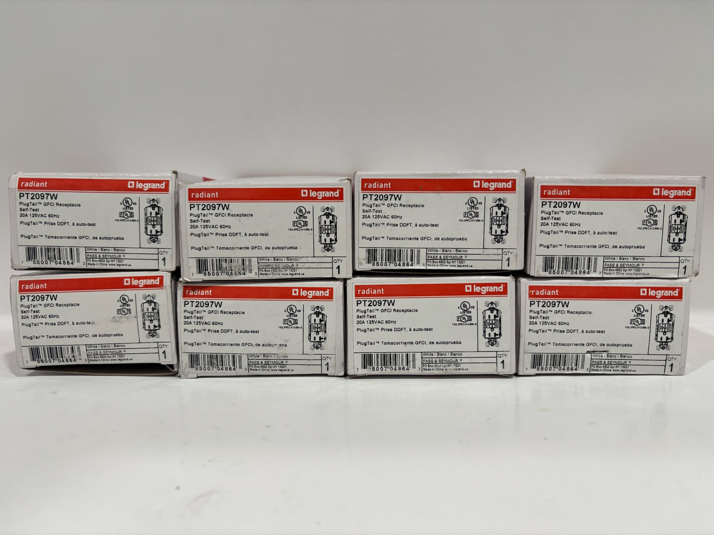 New 8PC Legrand PT2097W GFCI Self-Test Outlet with LED Light, White