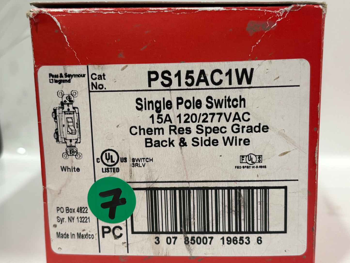 New 7 PC Legrand PS15AC1W Industrial Specification Grade Switch, White