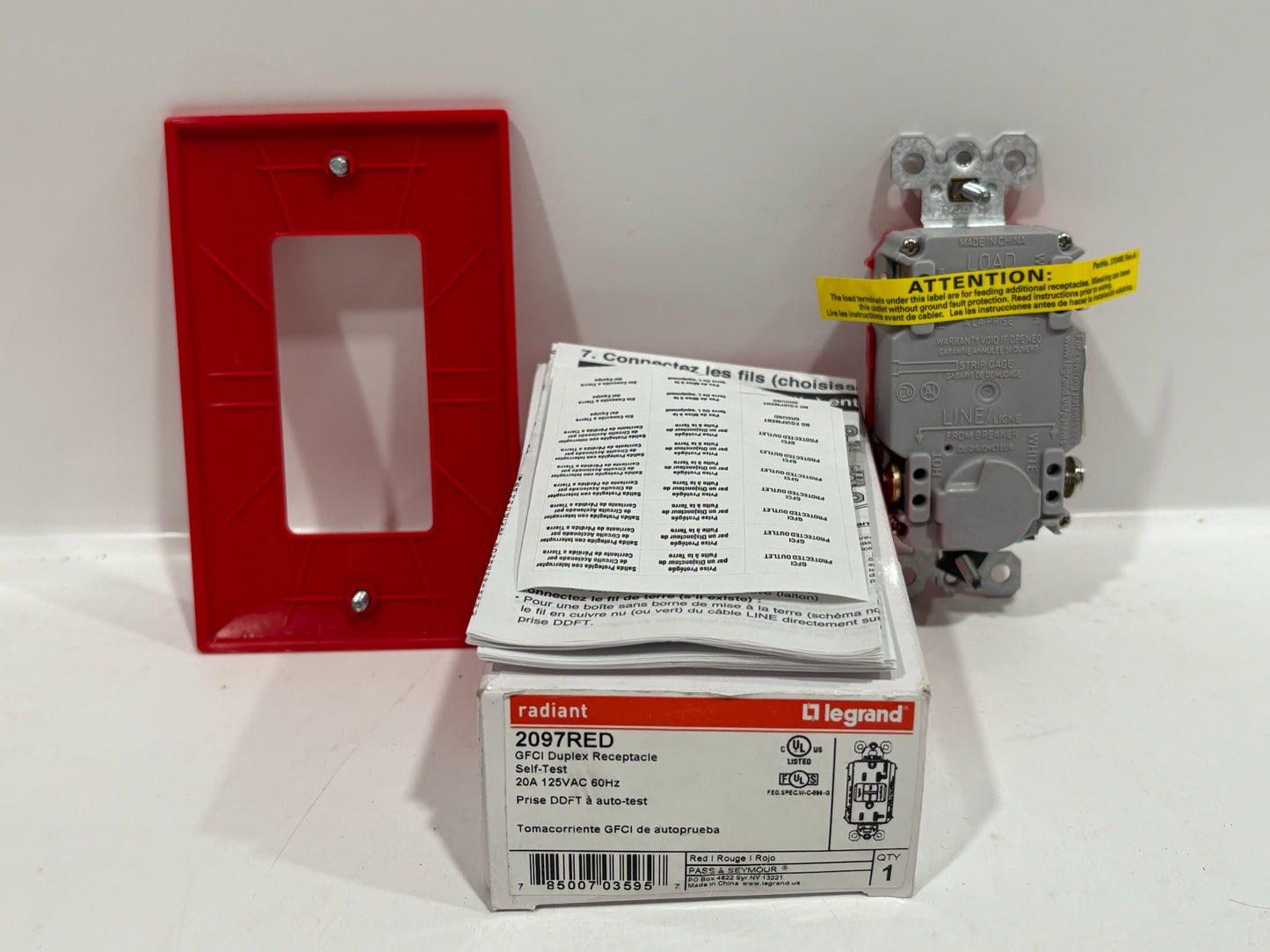 New 15 PC Legrand 2097RED 20A Duplex Self-Test GFCI Receptacles, Red