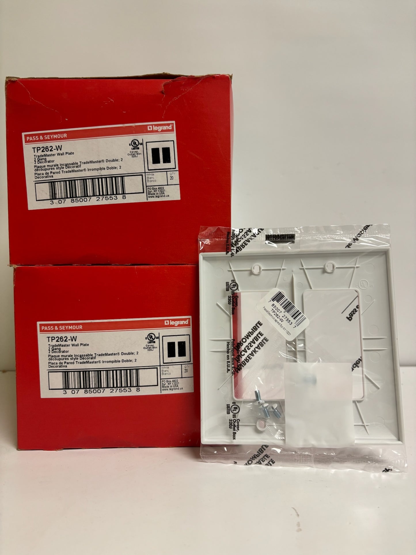 New Legrand TP262-W 2-Gang Wall Plate, White Nylon, 2 Decorator, 40 PK
