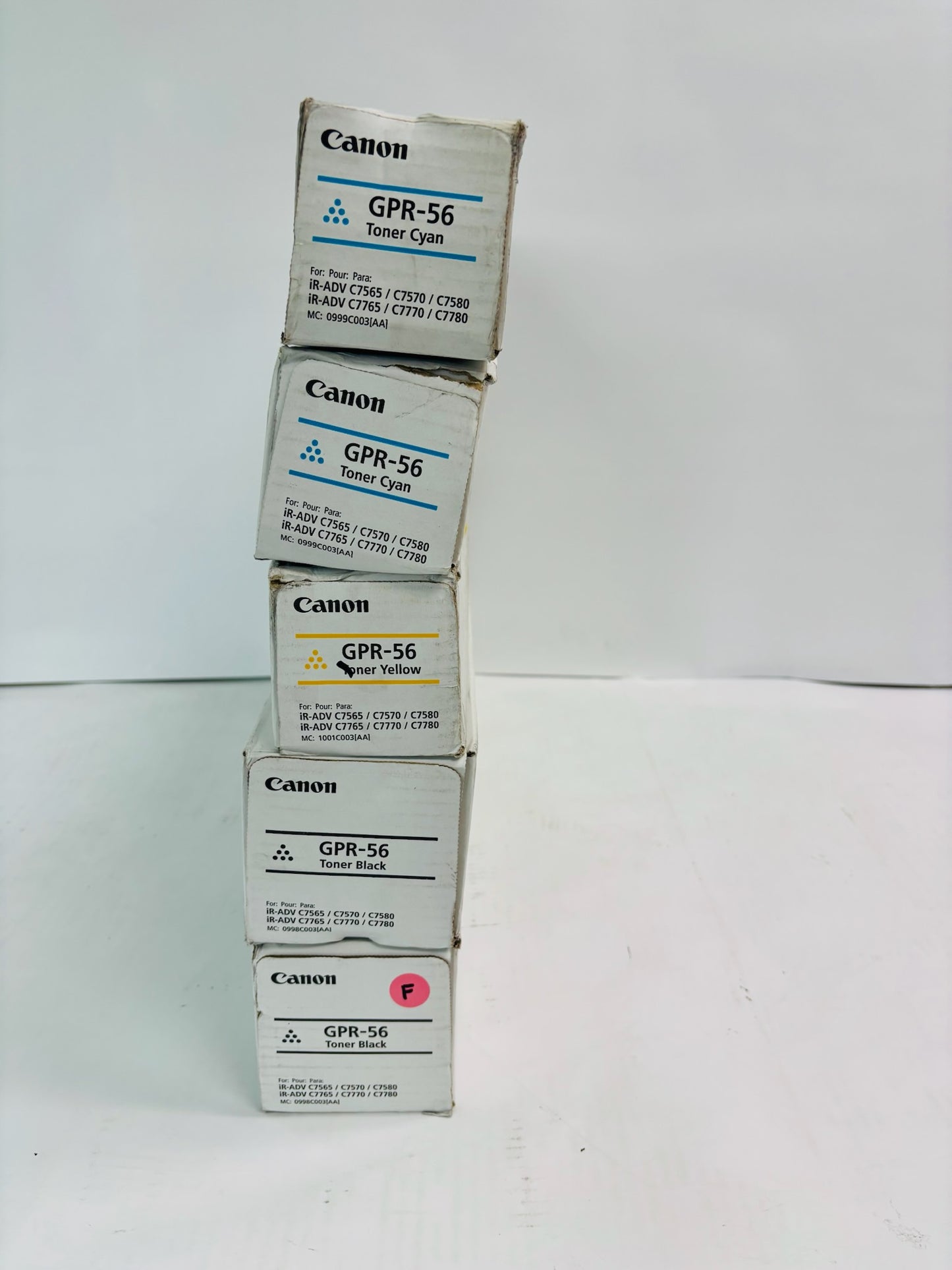 5 Genuine Canon iR ADVANCE C7565i, C7565i II Cyan, Yellow, & Black Toner GPR-56 CCYKK