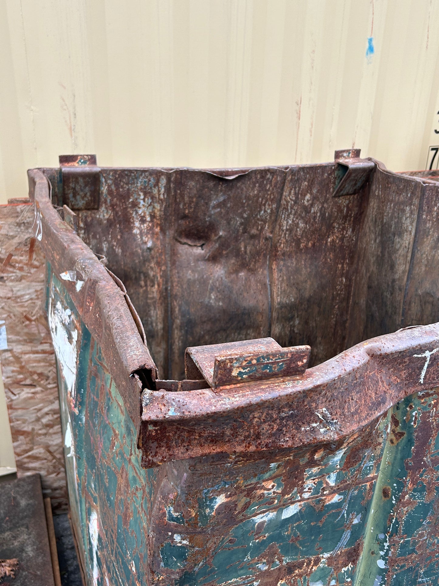 Green Metal Square Bin 53 x 42 x 44 with Fork Lift Slots - Used
