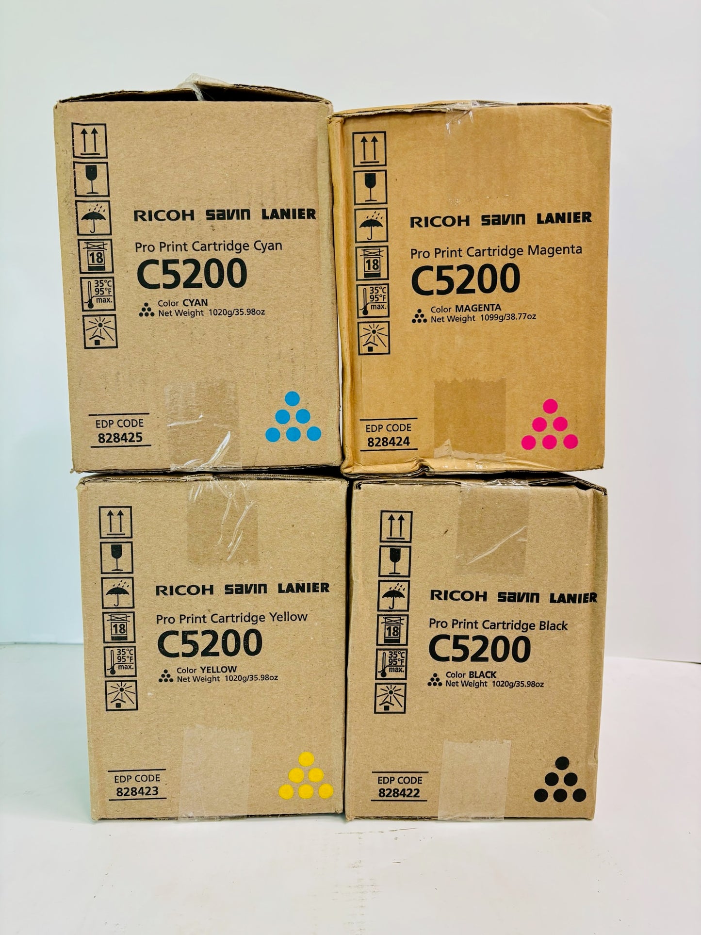 4 OEM Ricoh Pro C5200S, C5210s Cyan, Mag, Yellow & Black Toner 828422,23,24,25
