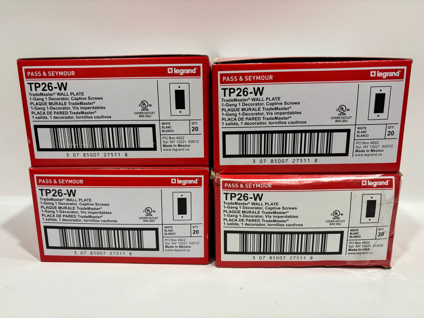 New 100PC Legrand TP26-W 1-Gang Nylon Wall Plate, 1 Decorator Opening
