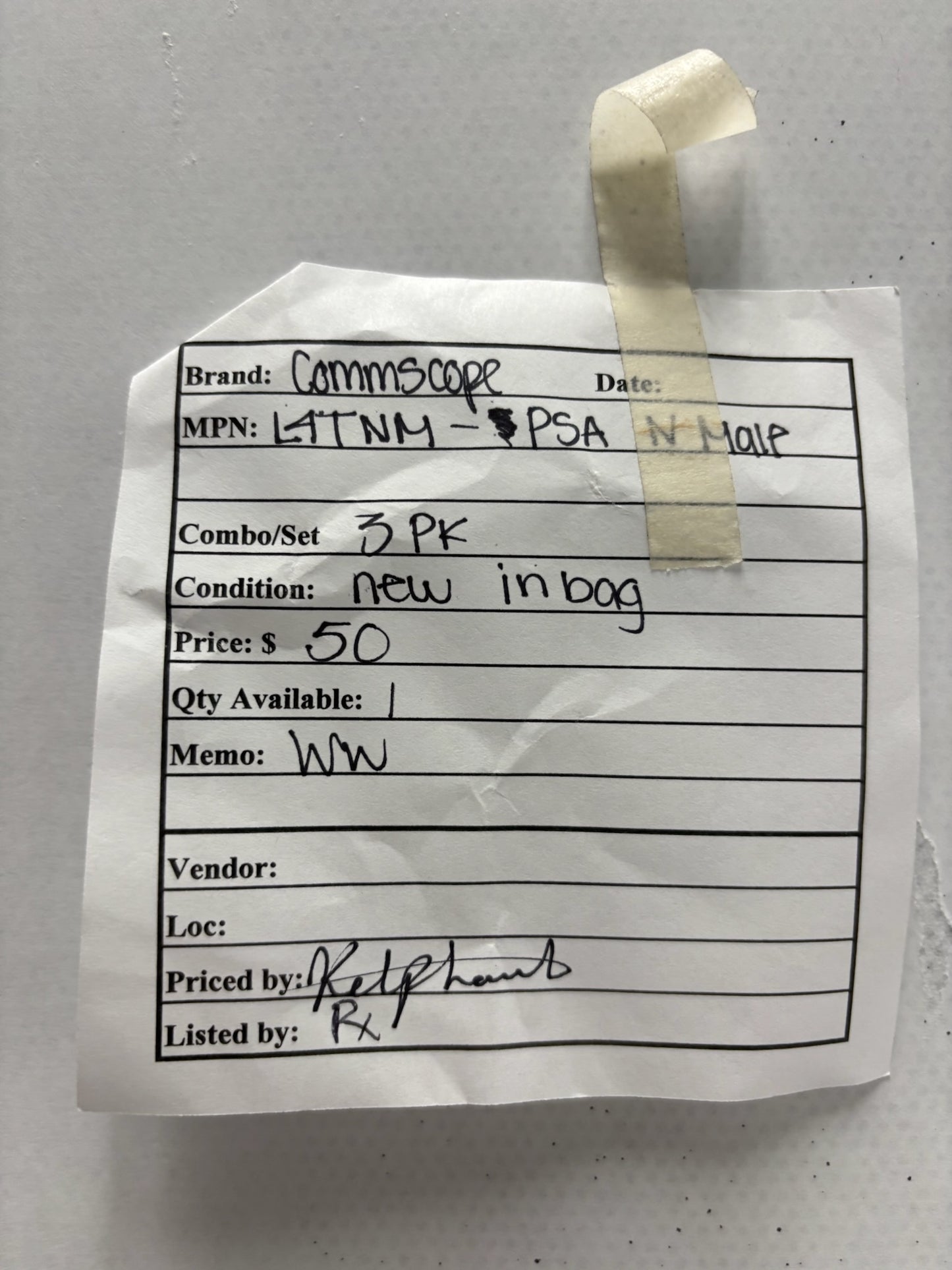 3 Pk Commscope L4TNM-PSA Type N Male Positive Stop RF Connector for 1/2” Cable
