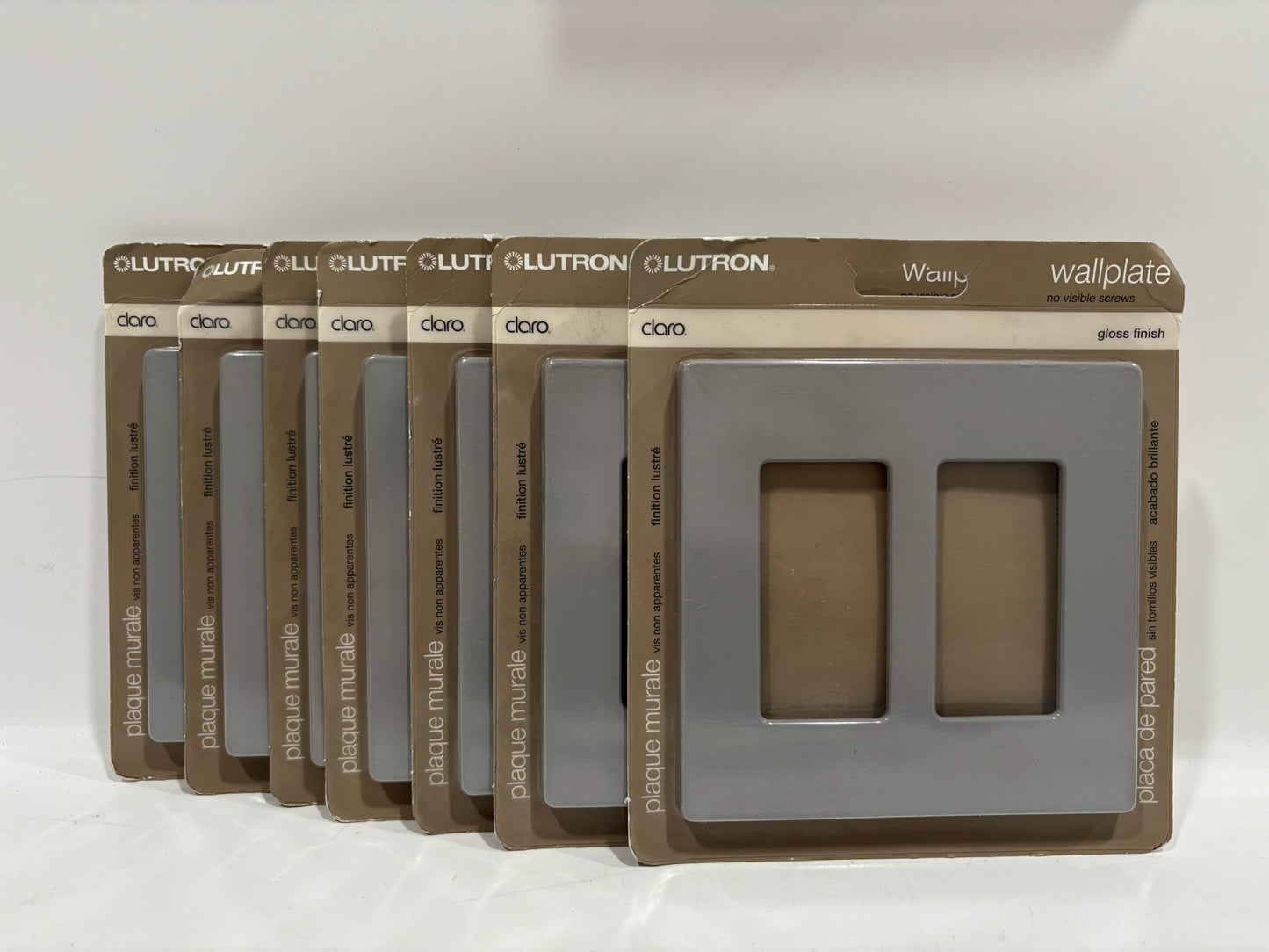 New 7PK Lutron CW-2-GR Screwless 2-Gang Designer wallplate