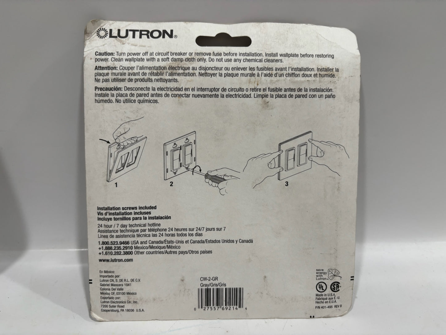 New 7PK Lutron CW-2-GR Screwless 2-Gang Designer wallplate