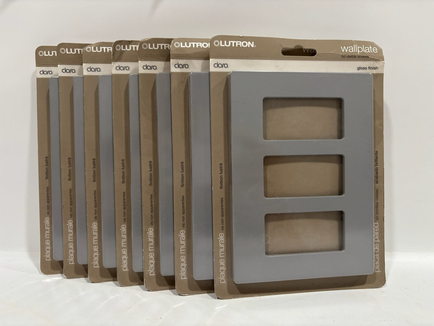 New 7PK Lutron CW-3-GR Screwless 3-Gang Designer Wallplate