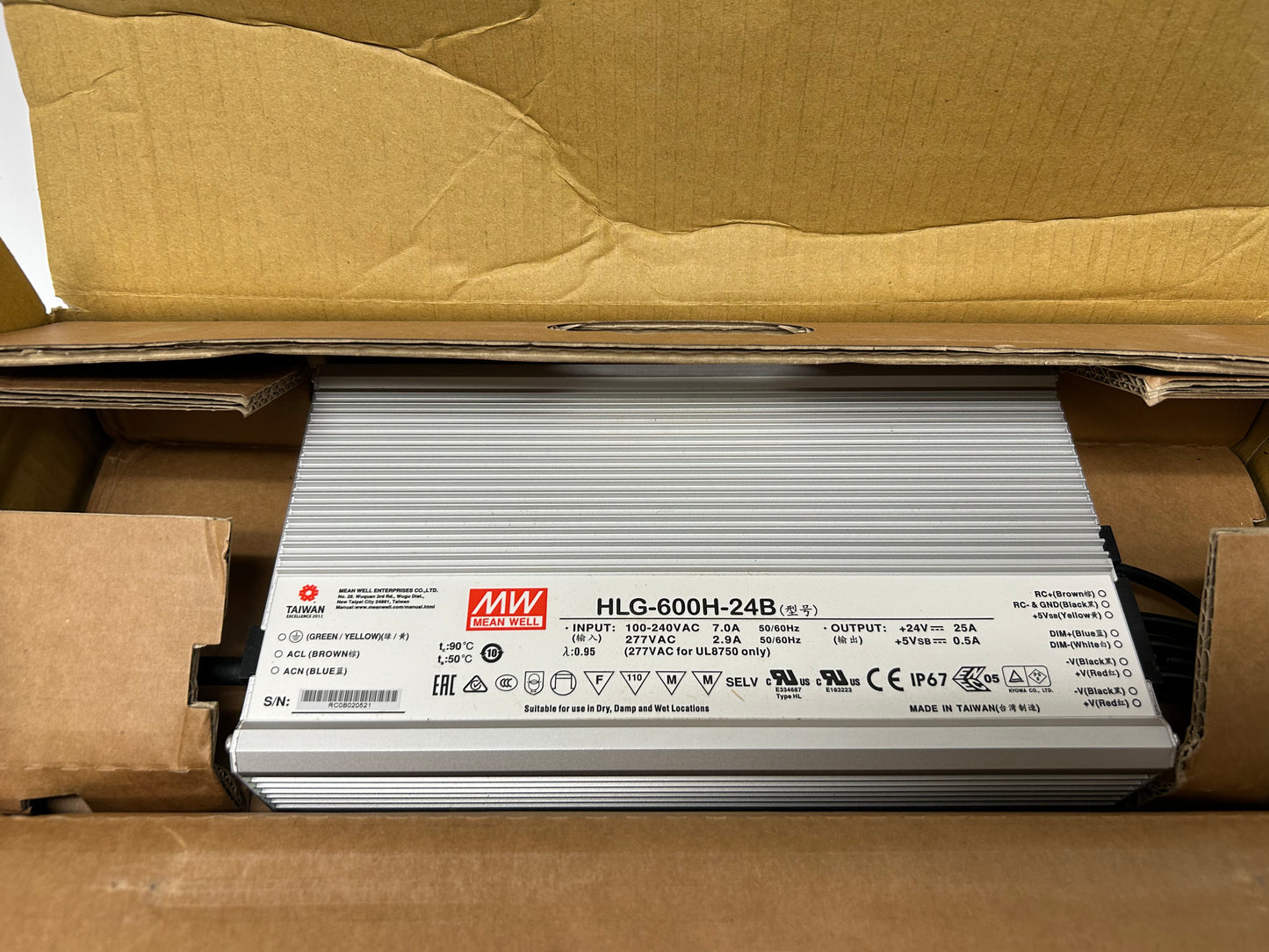 MEAN WELL HLG-600H-24B Power Supply Input 100-240VAC Output +24v