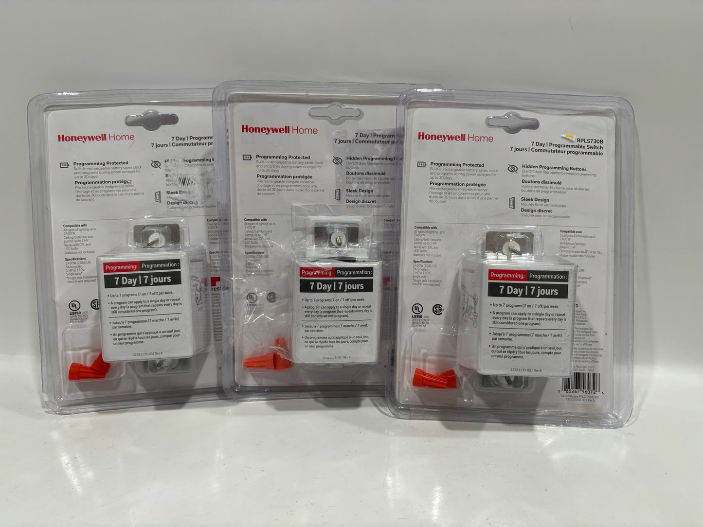 New Open 3PK HoneyWell RPLS730B 7-Day Programmable Switch