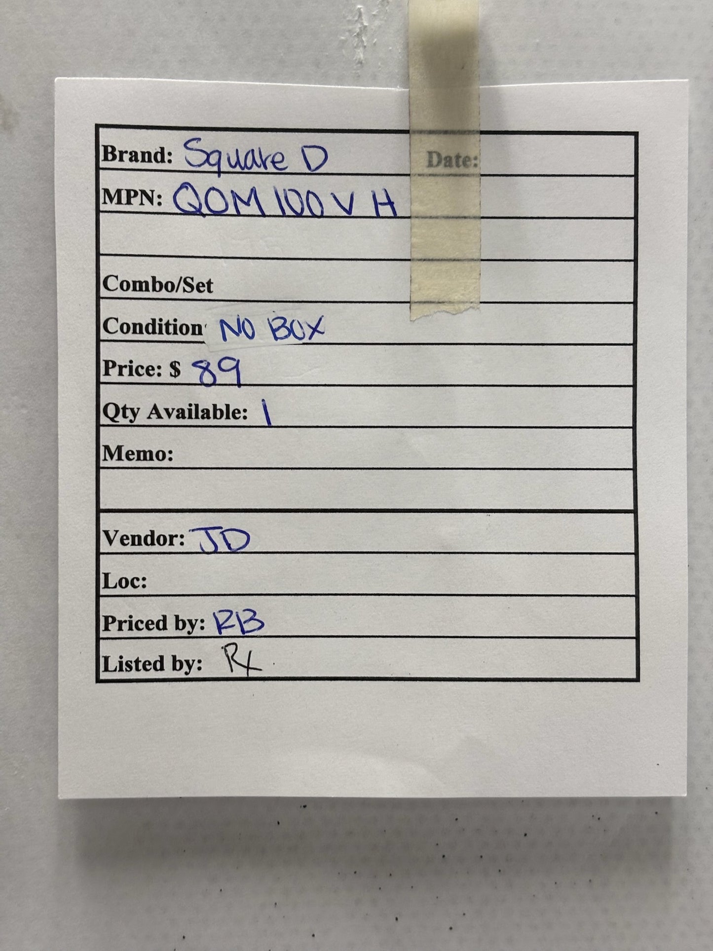 Square D QOM100VH 100A 2-Pole Bolt-On Main Circuit Breaker 120/240V