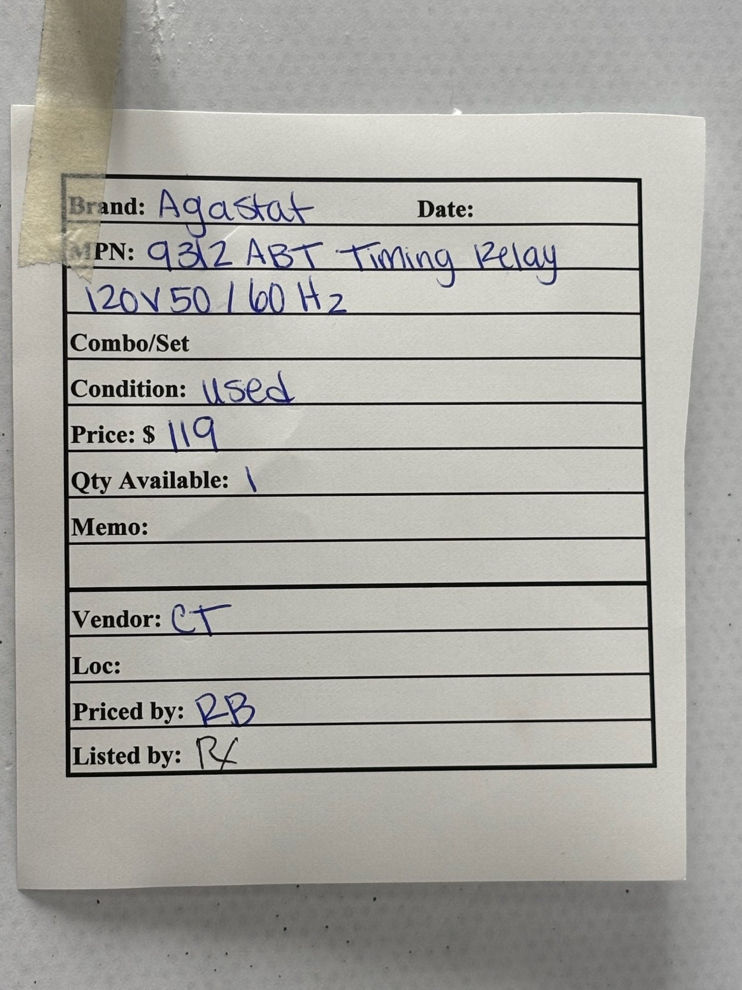 Agastat 9312ABT 120 V Timing Relay Adjustable 0.5–15 Sec Industrial Control