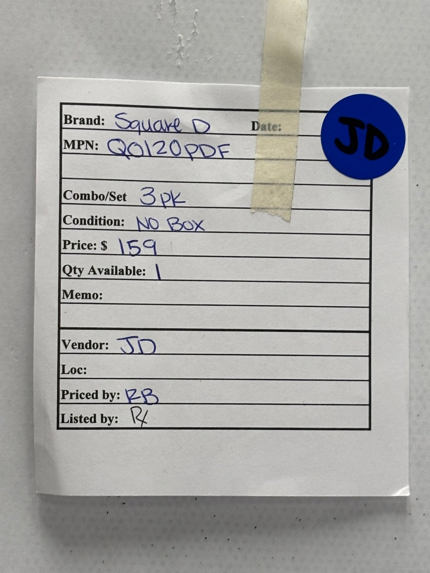 3 Pk Square D QO120PDF 20 Amp 1-Pole Plug-On Dual Function Circuit Breaker