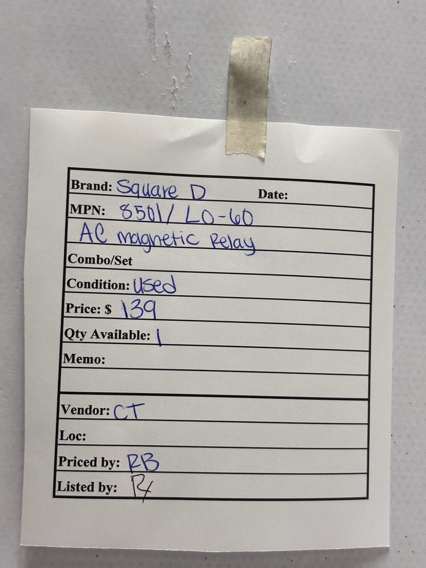 Square D 8501/LO-60 AC Magnetic Relay for Industrial Control Circuits