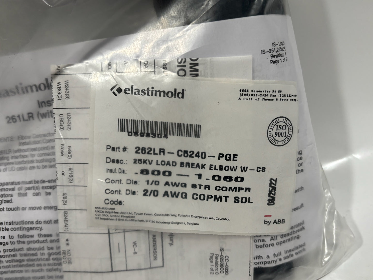 Elastimold 262LR-C5240-PGEC Load Break Elbow with C8 Connector-200AMP