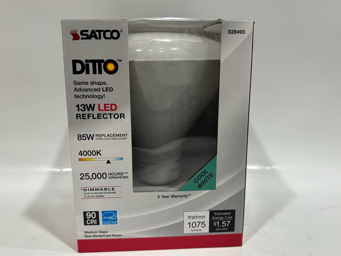 New 6PK SatCo S28493 Dimmable 13W LED Reflector 85W Medium Base