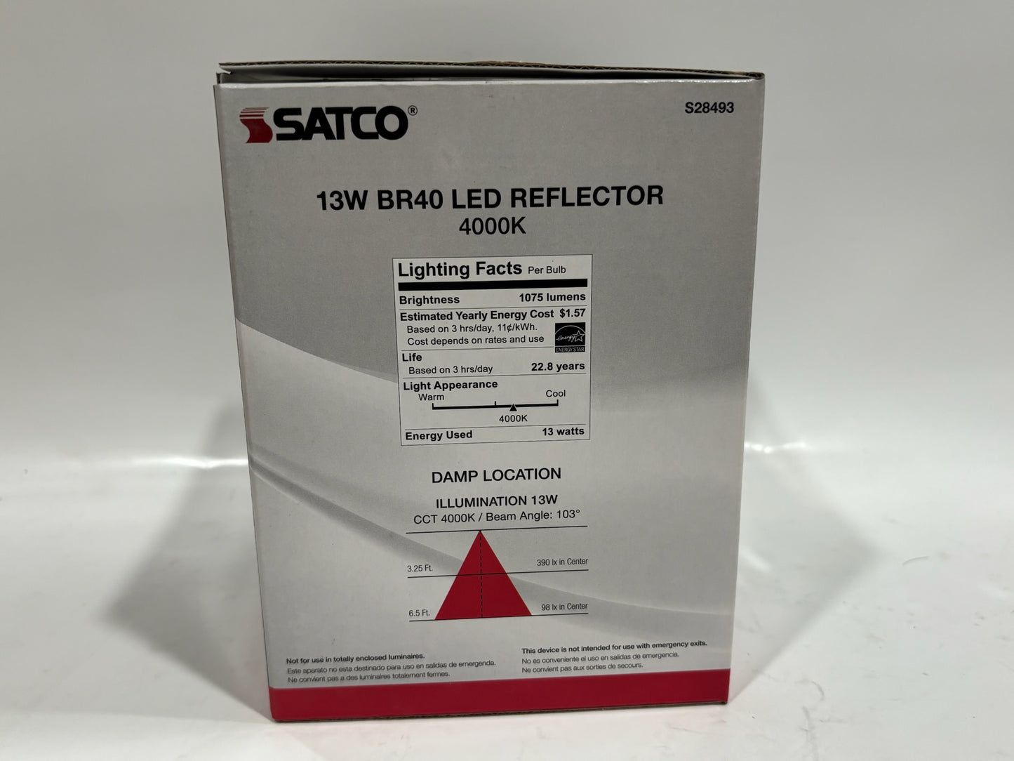 New 6PK SatCo S28493 Dimmable 13W LED Reflector 85W Medium Base