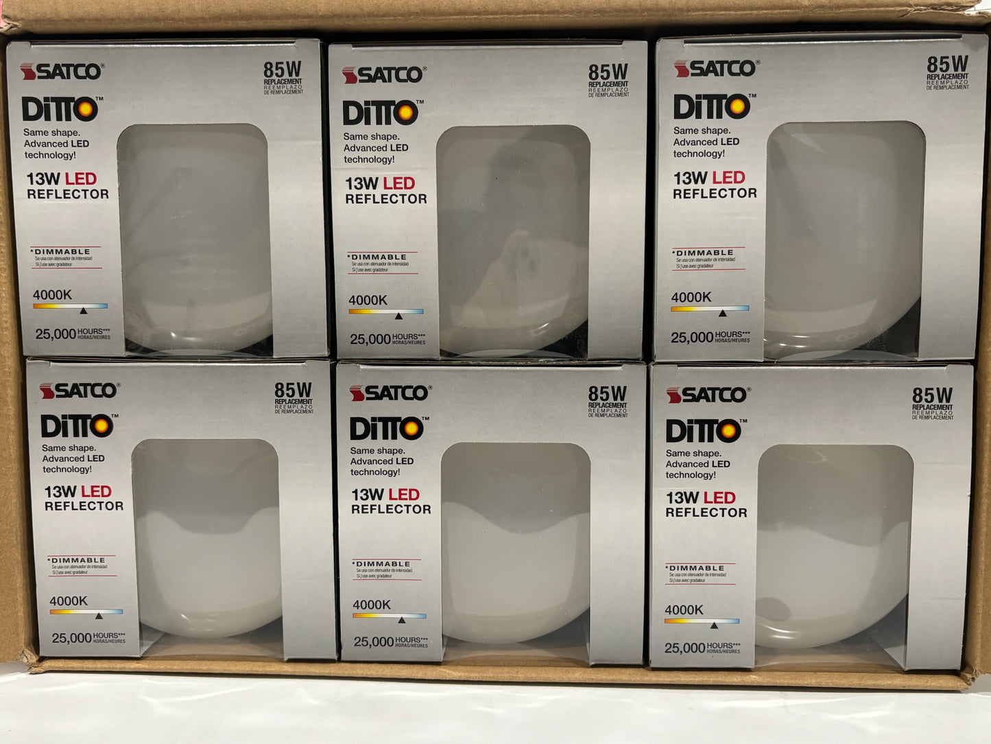 New 6PK SatCo S28493 Dimmable 13W LED Reflector 85W Medium Base