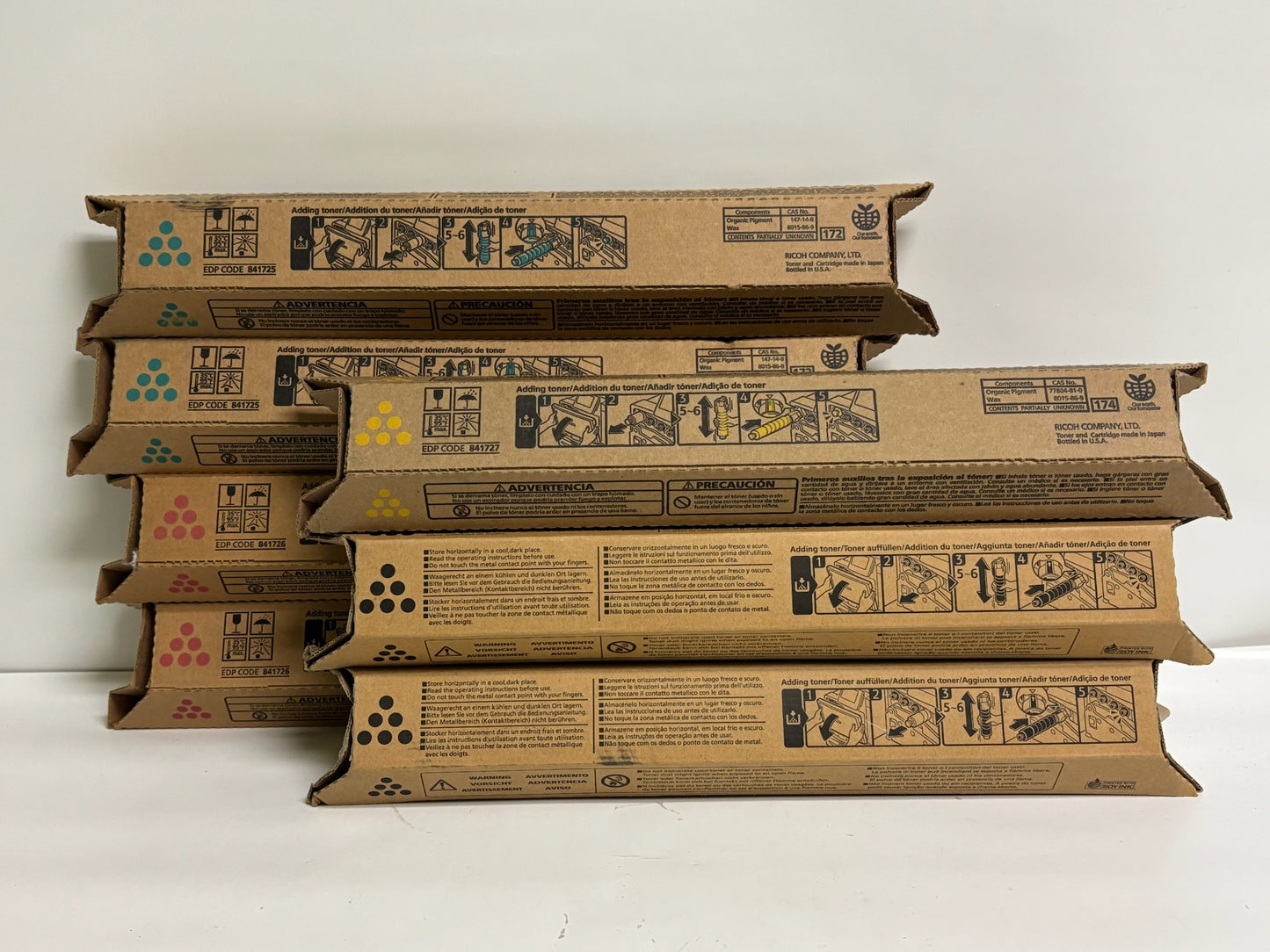 7 OEM Ricoh MPC400, C240, LD140 CMYK Toners 842473, 841725, 841726, 841727