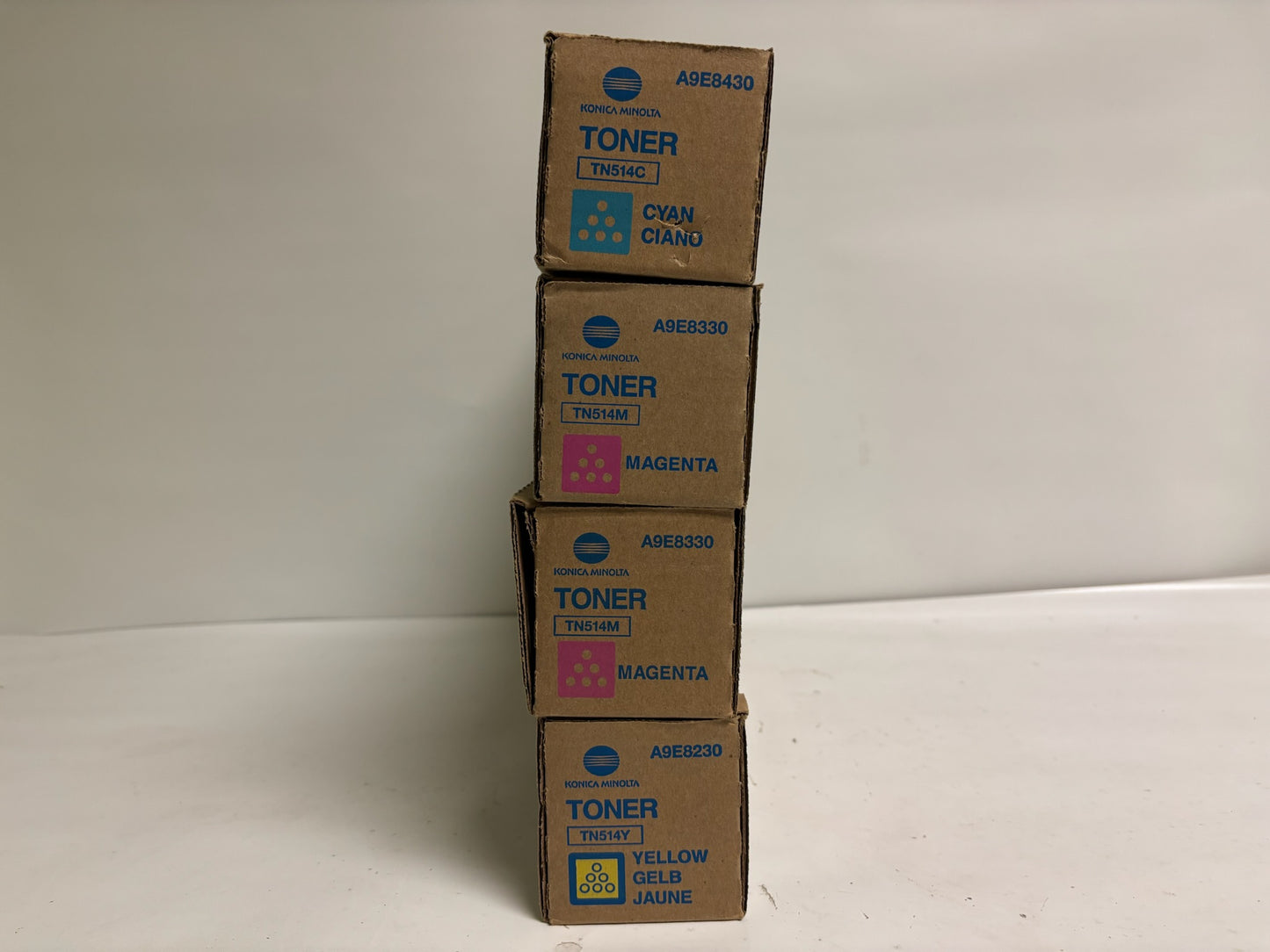 4 New Genuine Konica Minolta Bizhub C458,C558,C658 CMMY Toners TN514 (No Black)