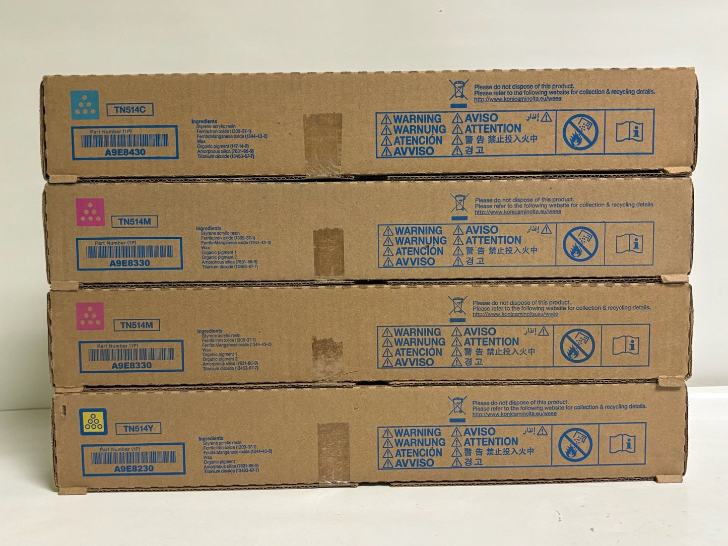 4 New Genuine Konica Minolta Bizhub C458,C558,C658 CMMY Toners TN514 (No Black)