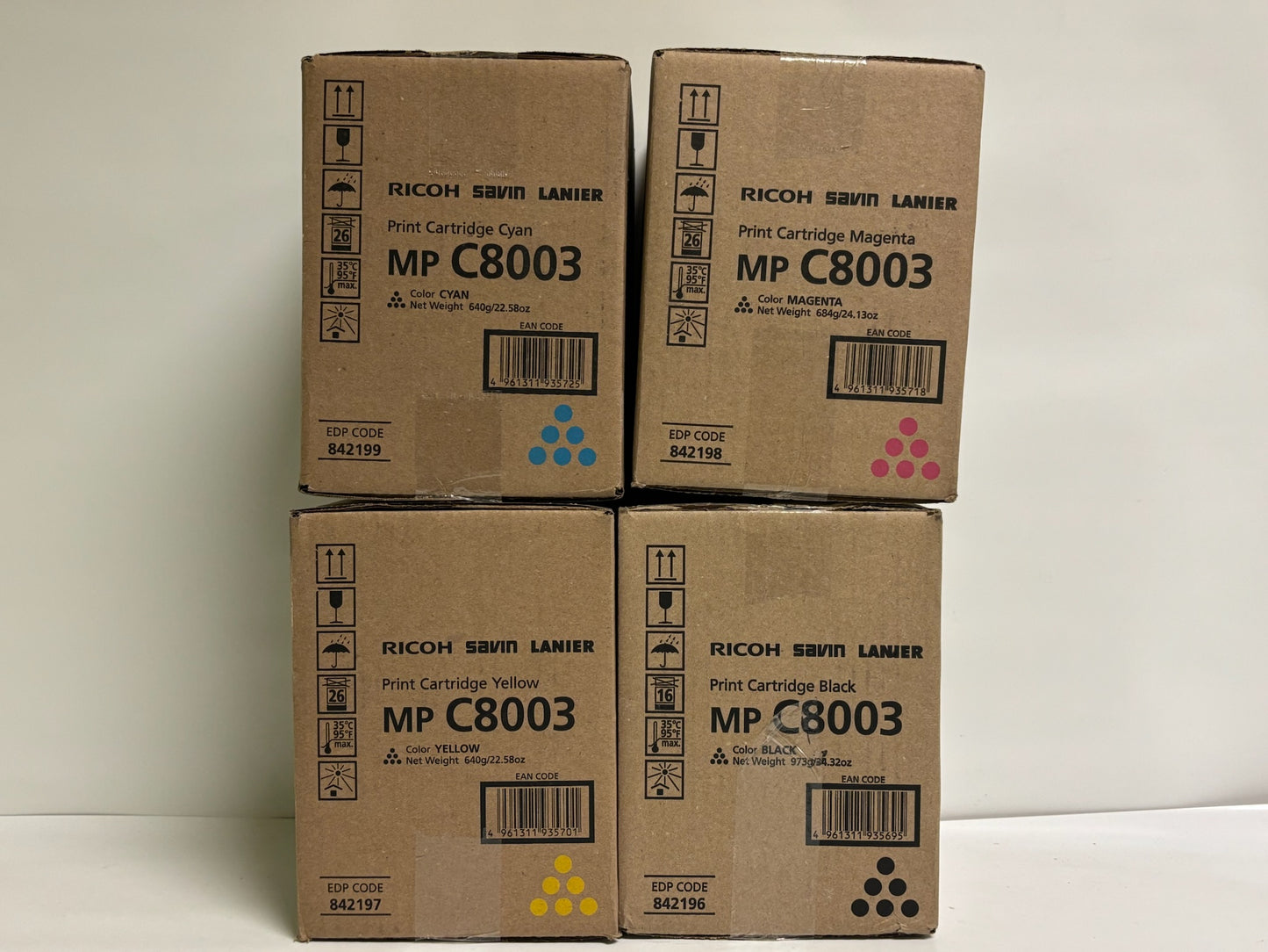 4 Genuine Ricoh MP C8003,C6503,C8000 CMYK Toners 842196,842197,842198,842199
