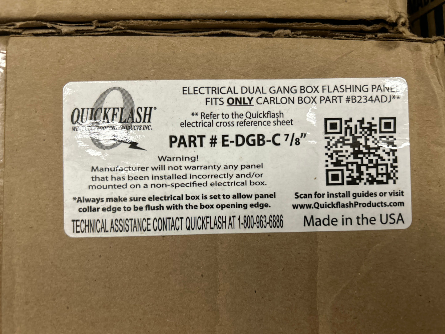 Quickflash E-DGB-C 7/8" ELECTRICAL DUAL GANG BOX FLASHING PANEL (Box 24)