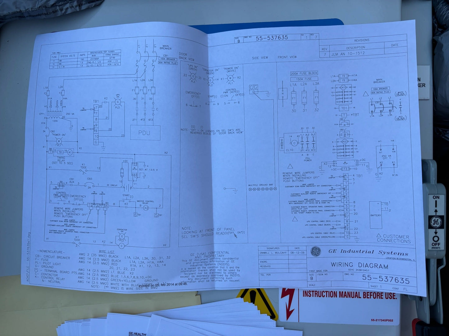 GE CR243B10457 Type 1 Systems Main Disconnect Control Panel 480V 3PH - 90A