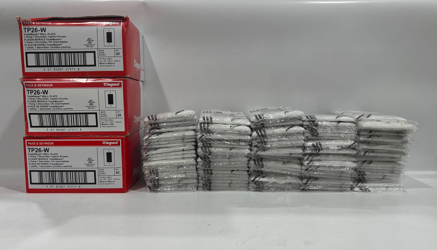 New 160PC Legrand TP26-W 1-Gang Nylon Wall Plate, 1 Decorator Opening